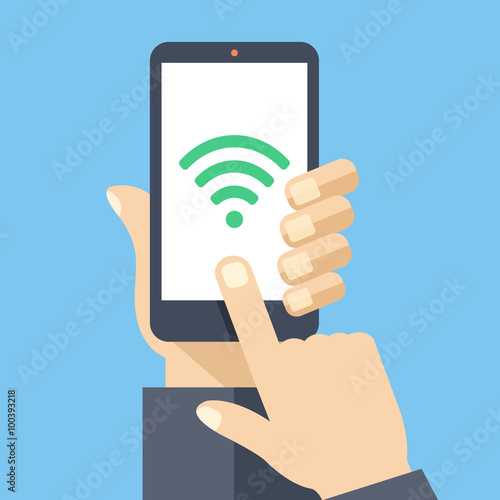 Wifi connection on smartphone screen. Flat design vector illustration