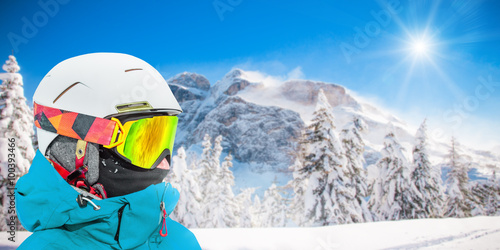 Portrait of skier in high mountains
