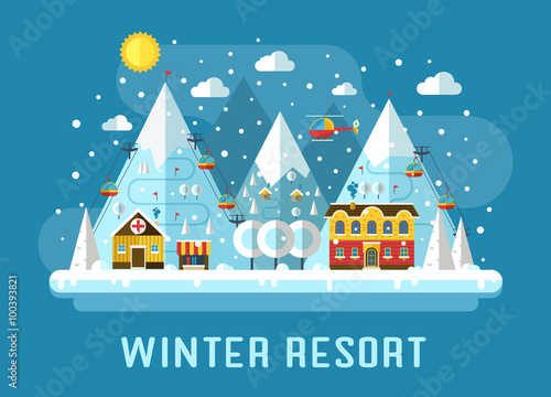 Winter Ski Resort Flat Landscape