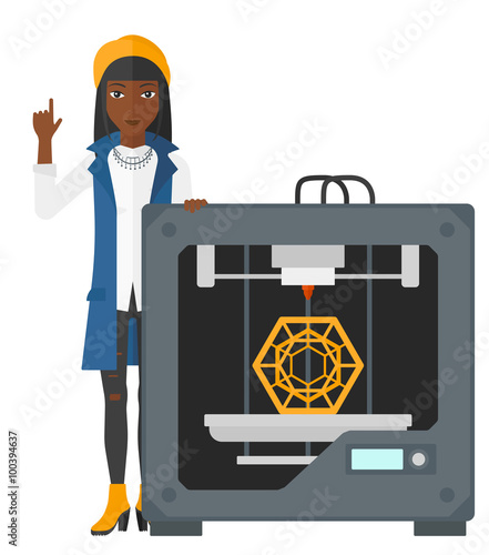 Woman with three D printer.
