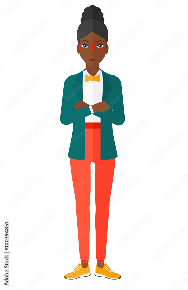 Woman standing with crossed arms. Woman standing with crossed arms.