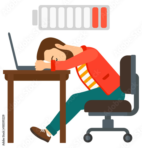 Man sleeping at workplace.