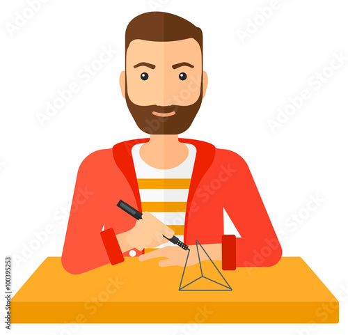 Man using three D pen.