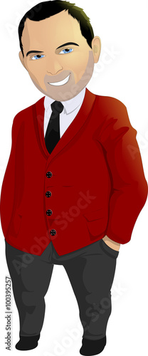 Funny man in a crimson jacket