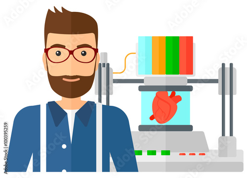 Man with three D printer.