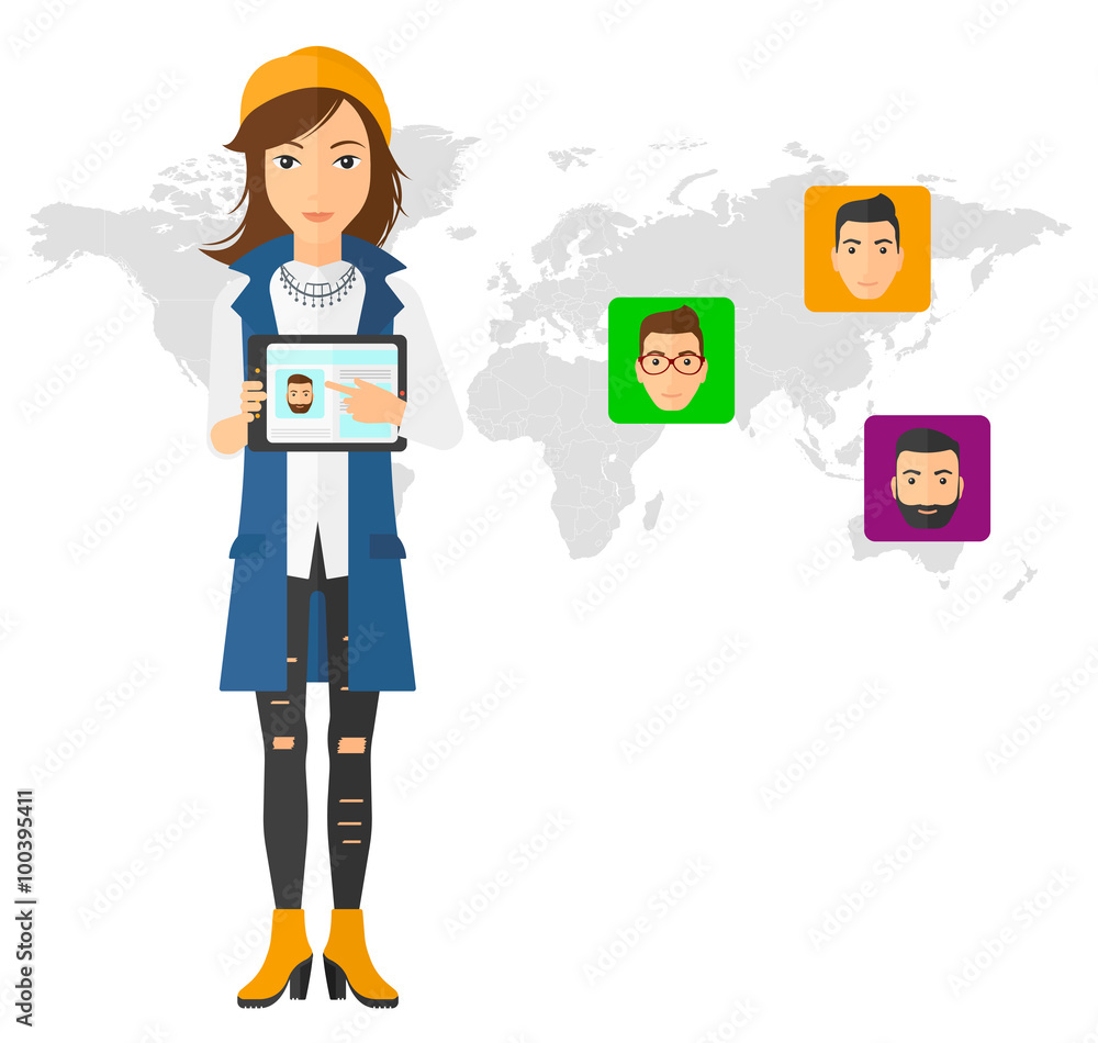 Woman holding tablet computer with social media source. Woman holding tablet computer with social media source.