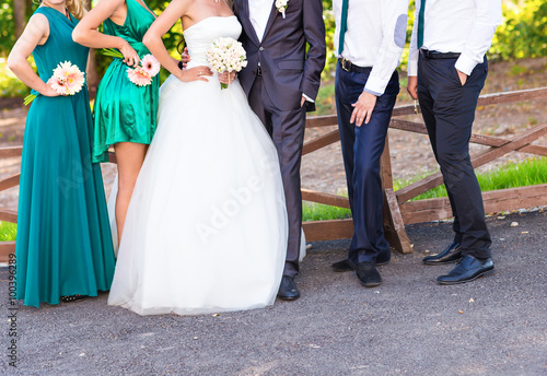 wedding couple , groomsman and bridesmaid