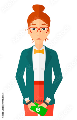 Woman handcuffed for crime.