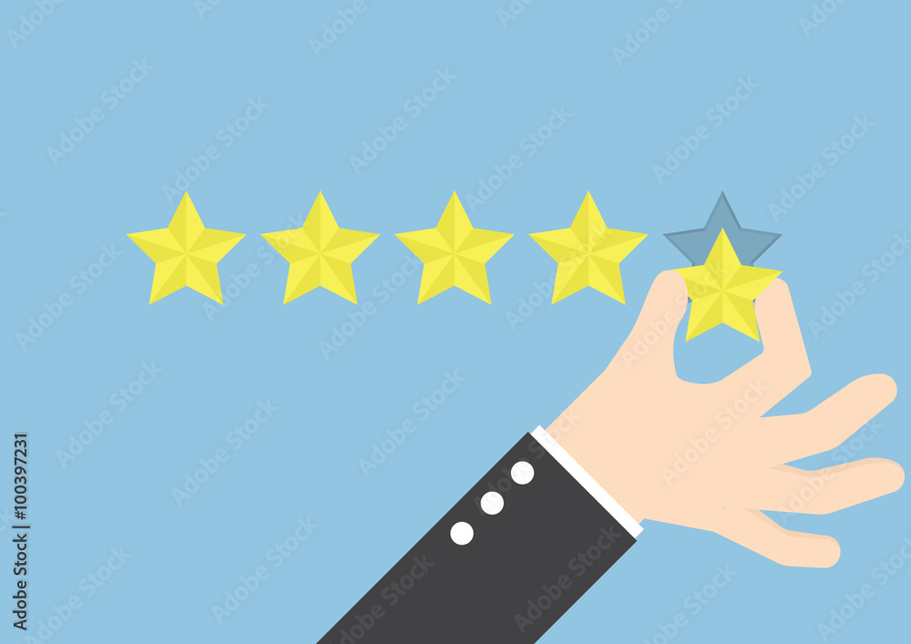 Businessman hand giving five star rating, Feedback concept - obrazy, fototapety, plakaty 