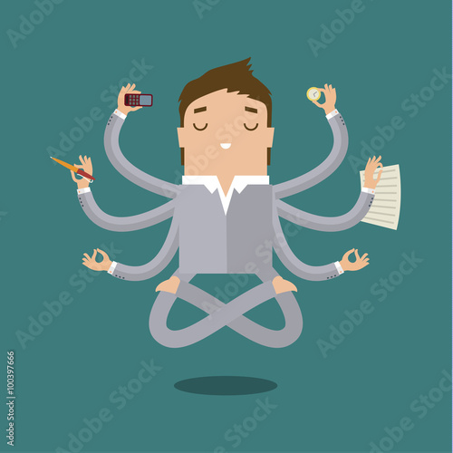 Businessman with multitasking