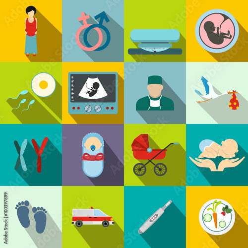 Pregnancy flat icons set