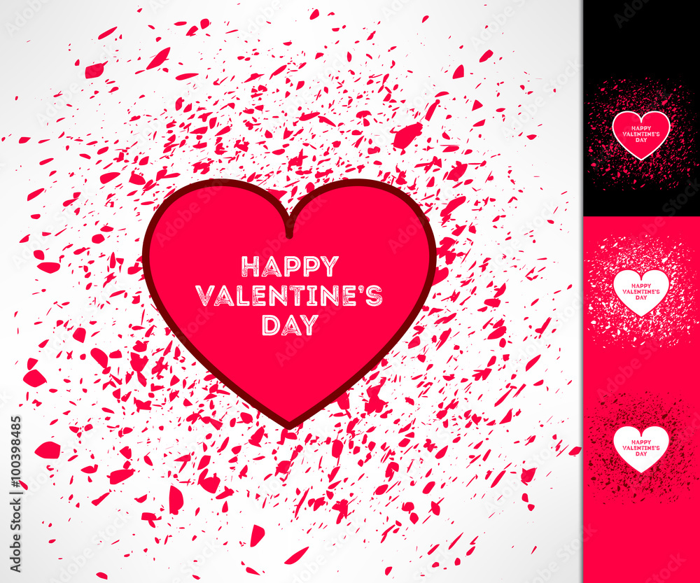 Set of vector valentines hearts on grunge background. Love and romance design element