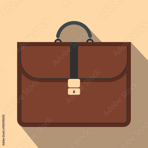 Brown business briefcase flat icon