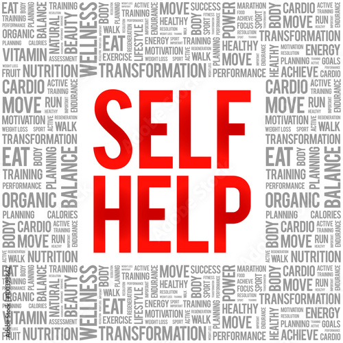 Self Help word cloud background, health concept