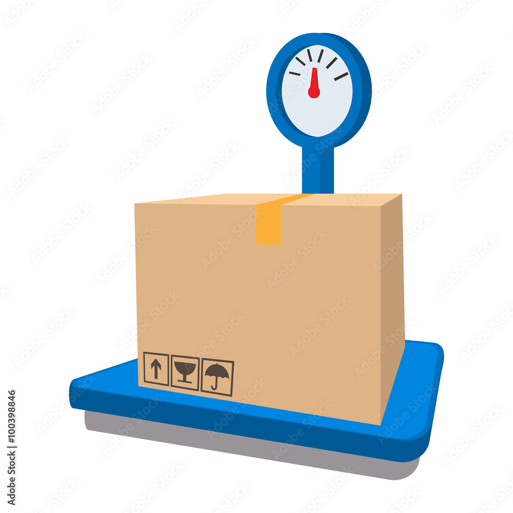 Scales for weighing with box cartoon icon Scales for weighing with box cartoon icon
