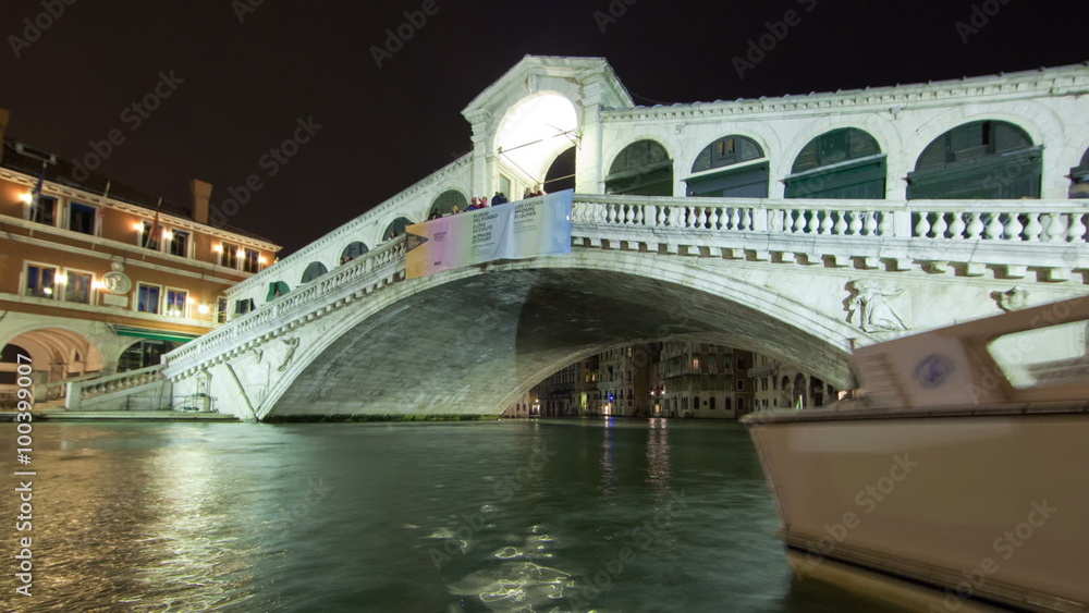 Panning shot of A Rialto bridge time-lapse from side of canal. Panning shot of A Rialto bridge time-lapse from side of canal.