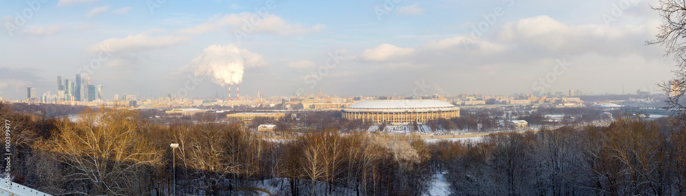 Панорама зимней Москвы. Вид с верху. Россия.
