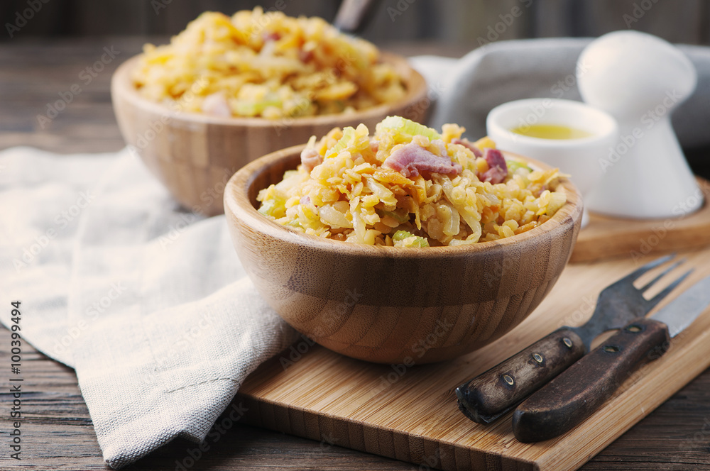 Healthy salad with lentil, vegetable and ham Healthy salad with lentil, vegetable and ham