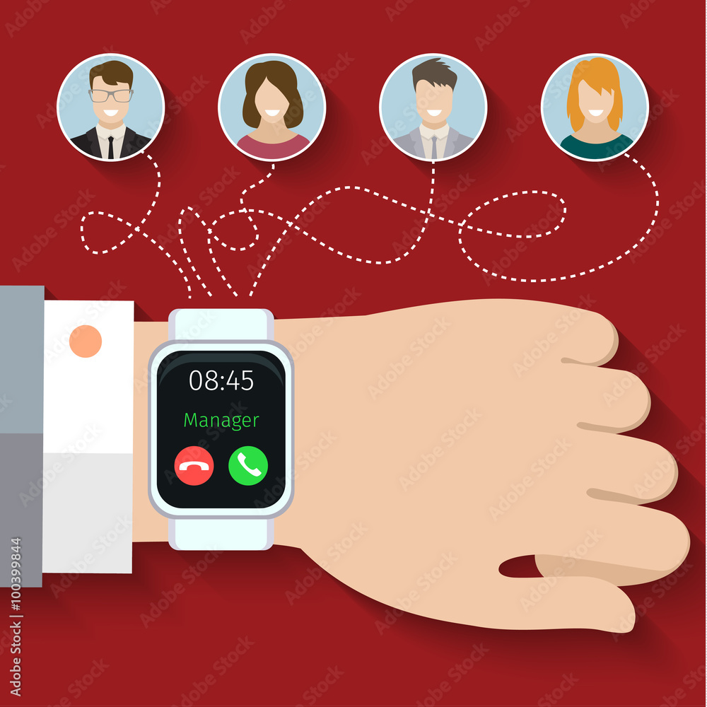 Naklejka premium Group call through smart watches.