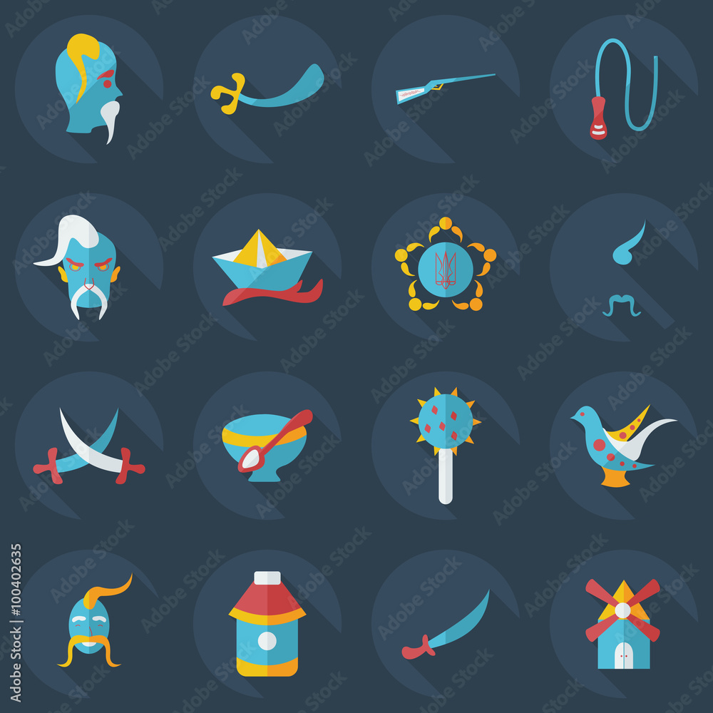 Flat concept set modern design with shadow Cossack Flat concept set modern design with shadow Cossack