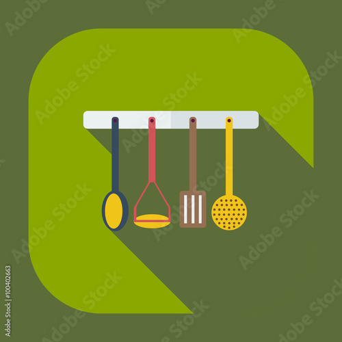 Flat modern design with shadow icons kitchen items