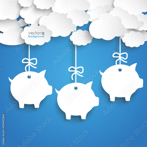 Paper Clouds Striped Blue Sky Piggy Banks