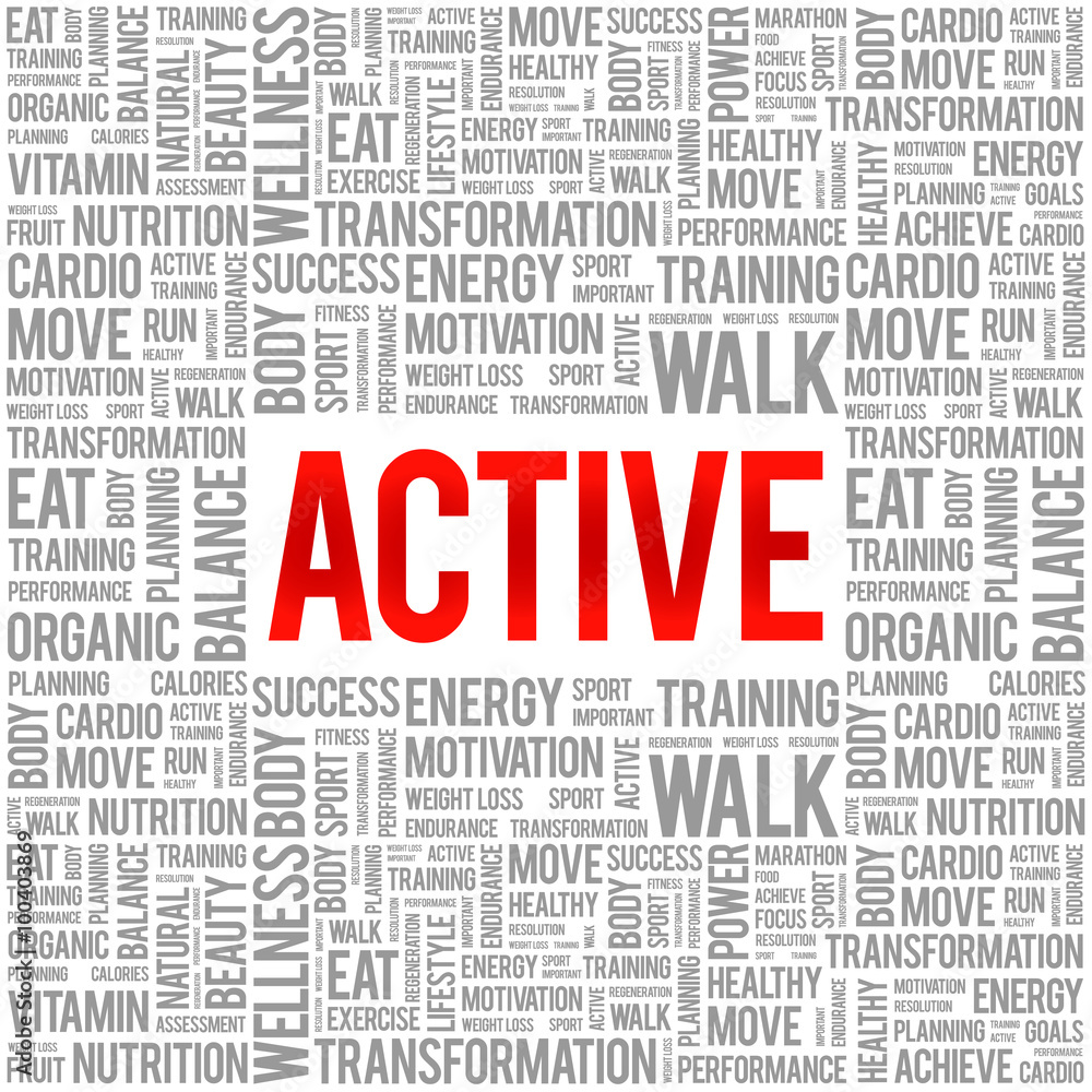 ACTIVE word cloud background, health concept ACTIVE word cloud background, health concept