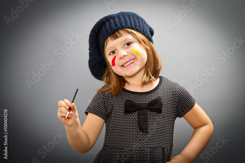 little painter girl isolated on grey