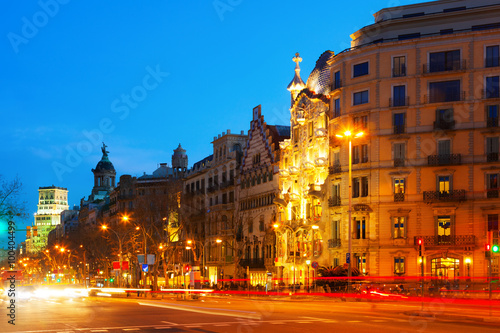 Evening view of Passeig de Gracia in Barcelona, Catalonia