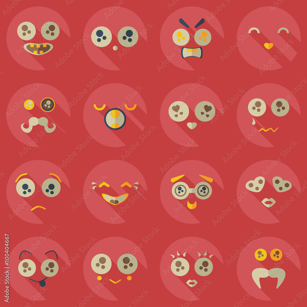 Flat concept, set modern design with shadow smiley Flat concept, set modern design with shadow smiley