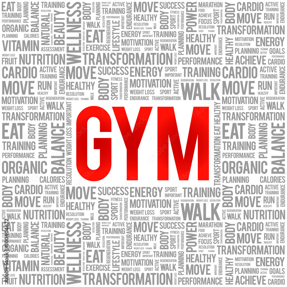 GYM word cloud background, health concept