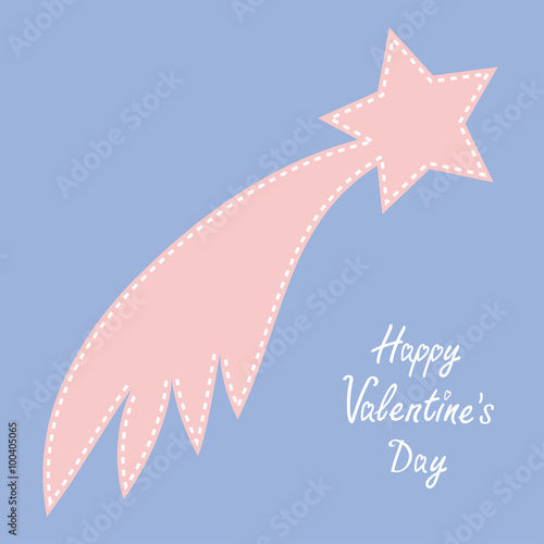 Happy Valentines Day. Love card. Comet flame with star. Rose quartz serenity color background. Flat design.