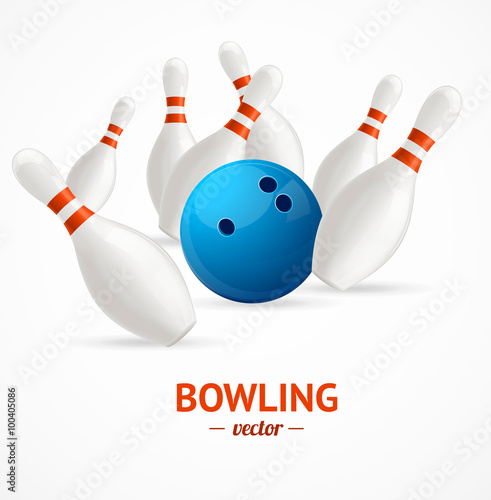Bowling Ball Crashing Into The Pins. Vector