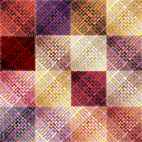 Patchwork pattern with abstract diagonal plaid pattern.