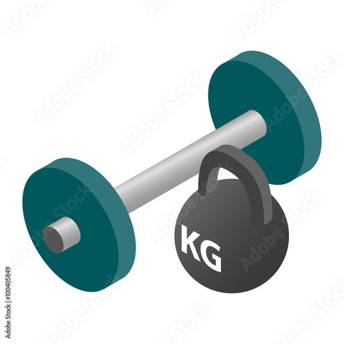 Barbell and weight isometric 3d icon