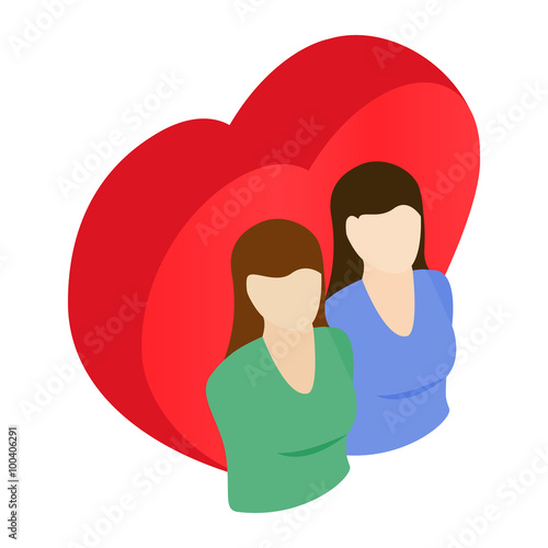 Two female and red heart isometric 3d icon