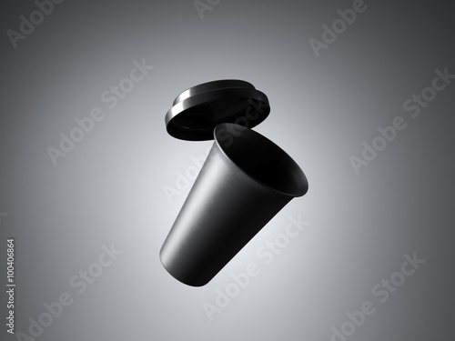 Black coffee cup on the gray background. Horizontal. 3d rendering