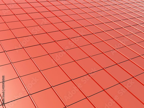 Metallic roof tiles of red color