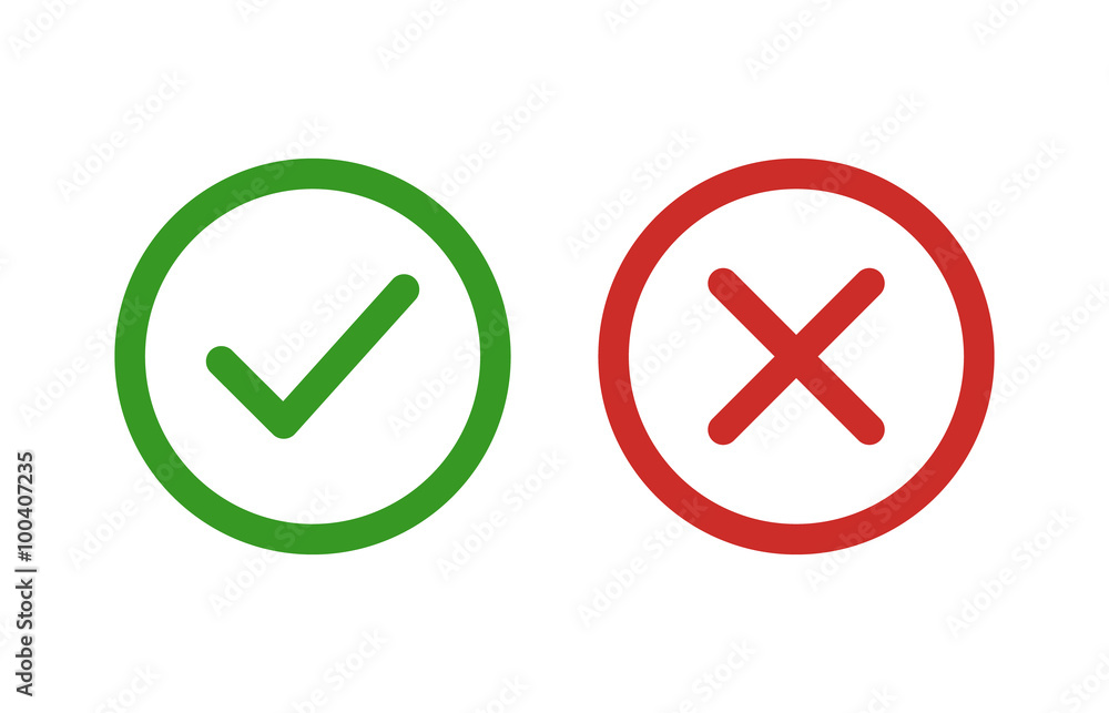 checkmark and x or confirm and deny line art color icon for apps and websites. checkmark and x or confirm and deny line art color icon for apps and websites.