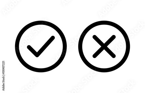 checkmark and x or confirm and deny line art icon for apps and websites.
