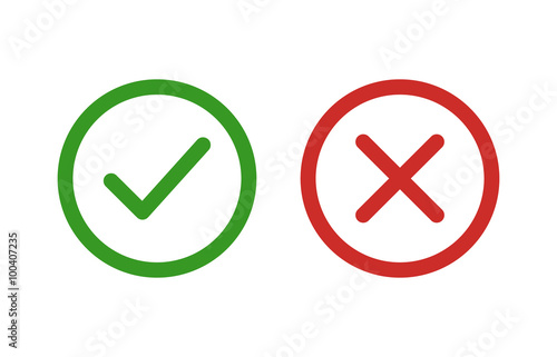 checkmark and x or confirm and deny line art color icon for apps and websites. photo
