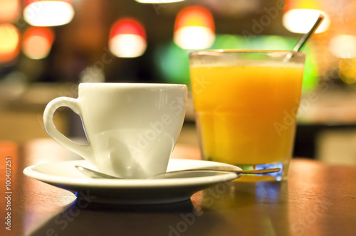 Cup of coffee and a glass of orange juice