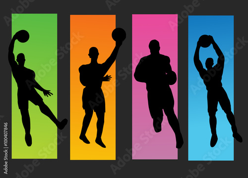 Set of basketball players silhouette