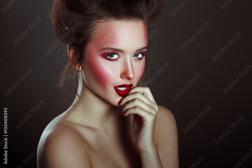 Sexy Beauty Girl with Red Lips and Nails. Provocative Make up Sexy Beauty Girl with Red Lips and Nails. Provocative Make up