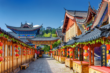 Wandcirkels China Rode lantaarns in oude Lijiang  © efired