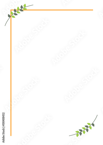Vector blank for letter or greeting card. Simple form with frame, lines and branches with leaves. A4 format.