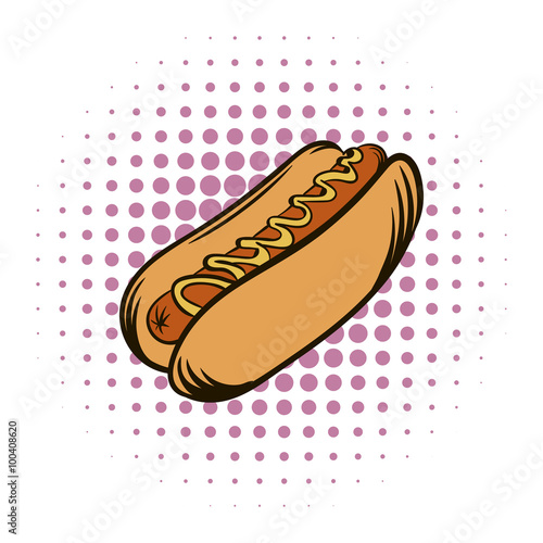 Hot dog with mustard comics icon 