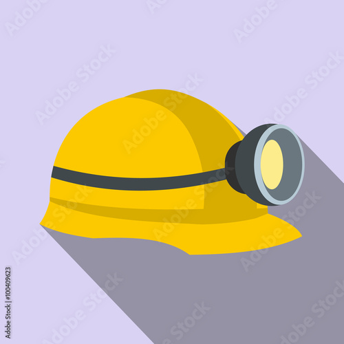Miners helmet with lamp flat icon