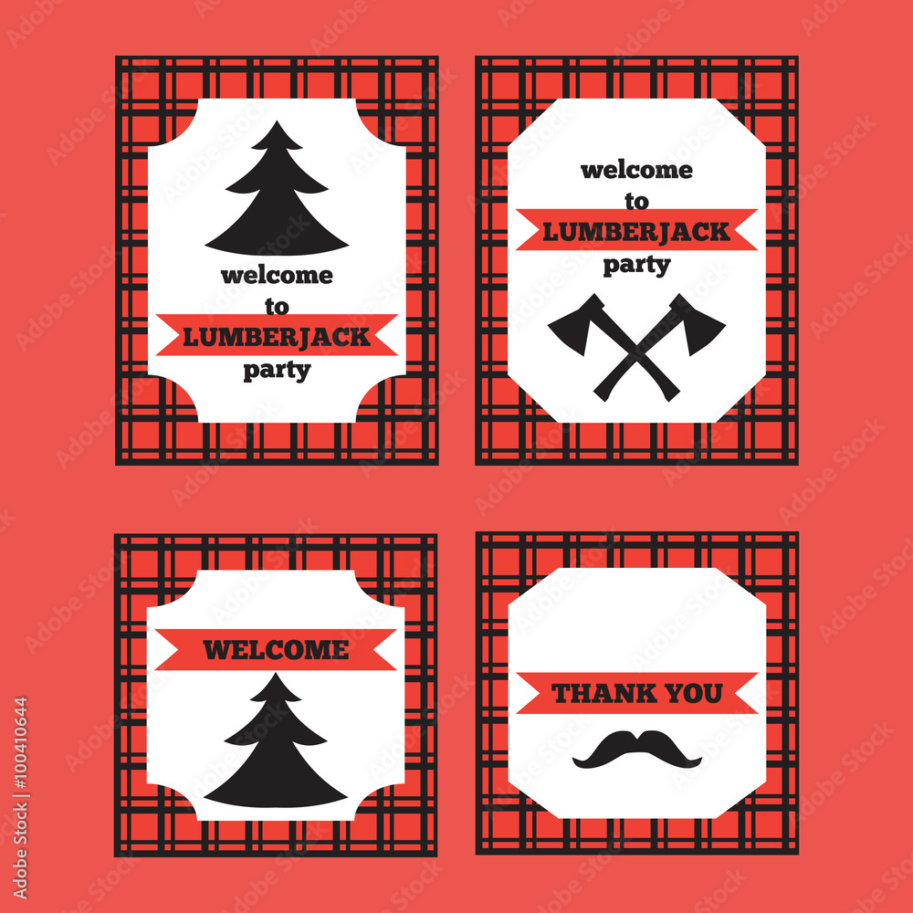 Printable set of vintage Lumberjack invitation and welcome cards Stock ...