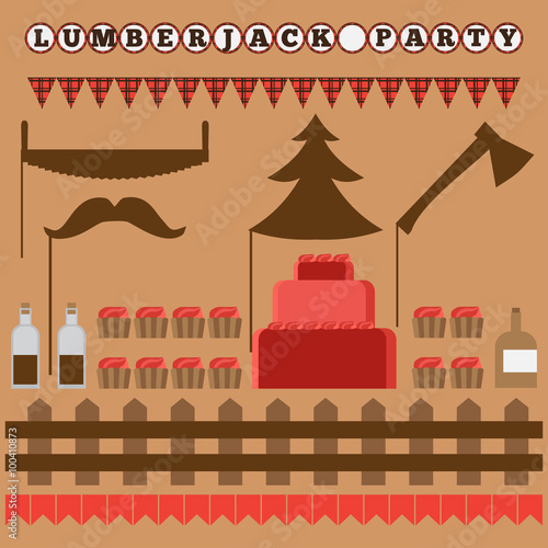 Set of vintage Lumberjack party elements, trendy Hipster Buffalo Check ,Tartan and Gingham Party Ideas